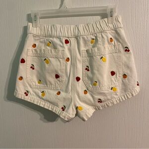 PacSun Fruit Embroidered White Denim Shorts Novelty Cherry Summer Beach Size Sm